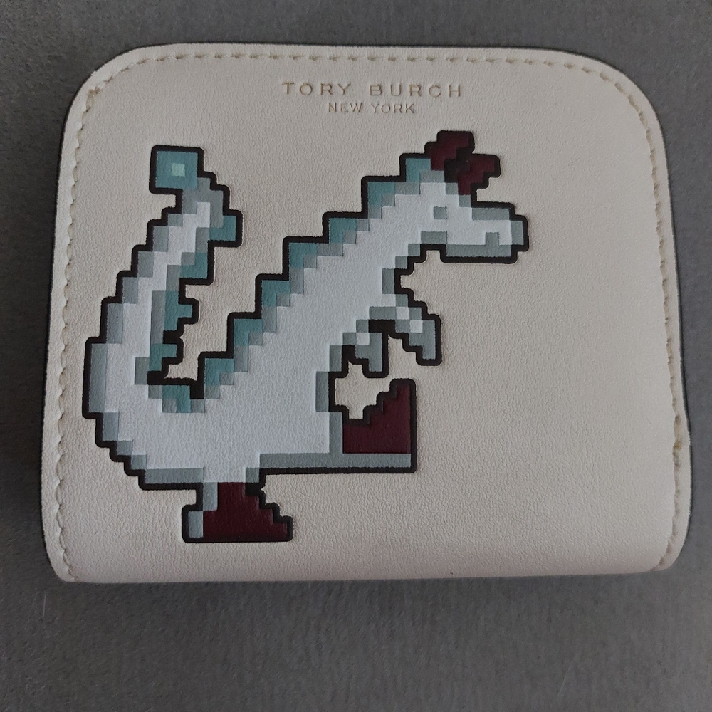 Tory Burch Cream Wallet with Pixel Art Dragon